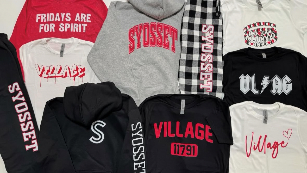 Syosset Village spirit wear collection — Fridays Are For Spirit long sleeve, Village hoodies and tees, Syosset 11791 sweats